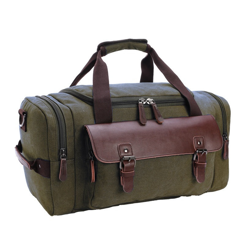 Large Capacity Vintage Travel Duffle Bag - PU Leather & Canvas Tote