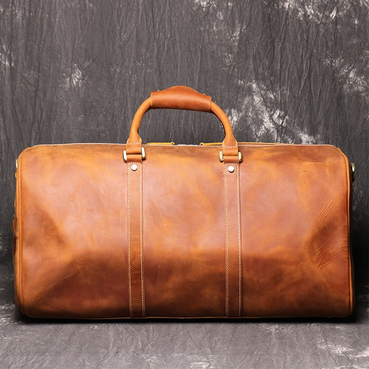 Retro Genuine Leather Travel Bag - Large Crazy Horse Cowhide Duffel