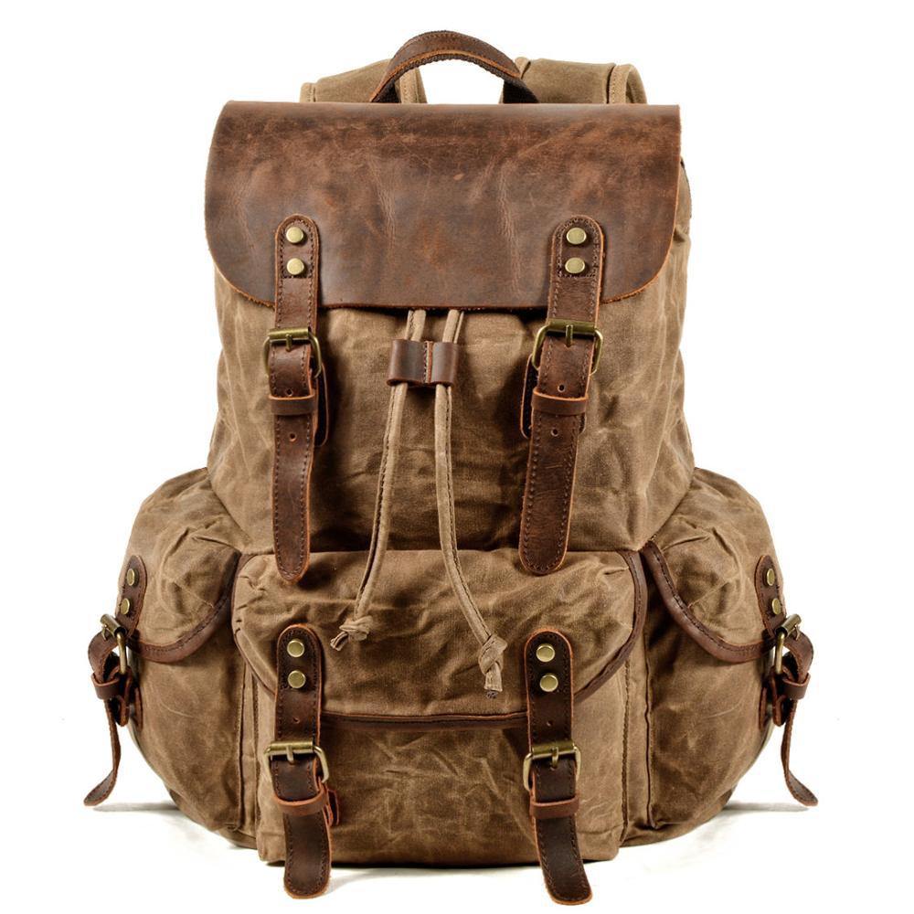 Men's Oil Wax Canvas Backpack - Retro Laptop, School & Travel Bag