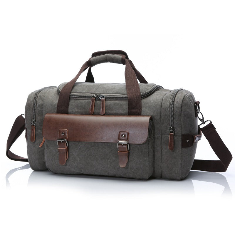 Large Capacity Vintage Travel Duffle Bag - PU Leather & Canvas Tote