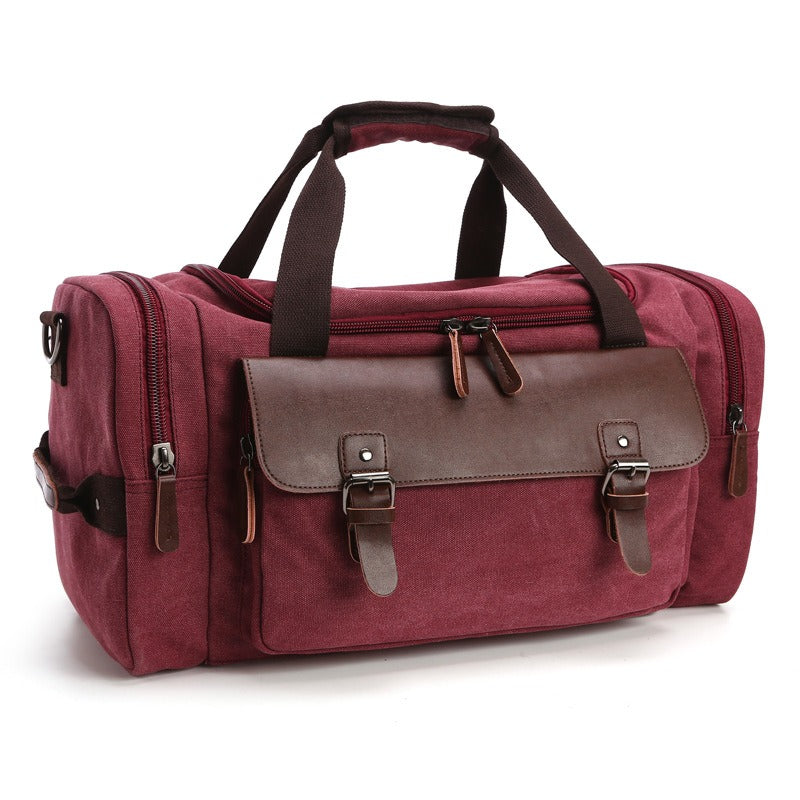Large Capacity Vintage Travel Duffle Bag - PU Leather & Canvas Tote