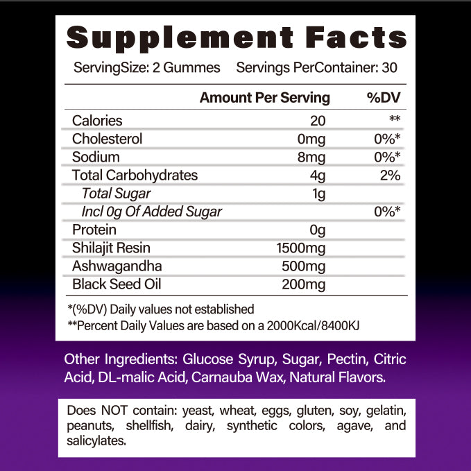 BSYS Shilajit Gummies for Energy - 60 Count Energy, Stamina & Vitality Support