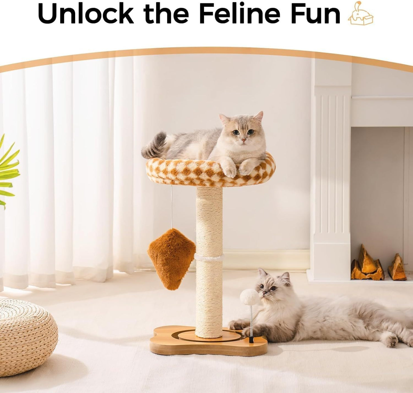 Mewoo Cat Scratching Post With Bed - Small Cat Tower With Sisal Scratcher, Removable Perch & Ball Track Toys For Indoor Cats Brown