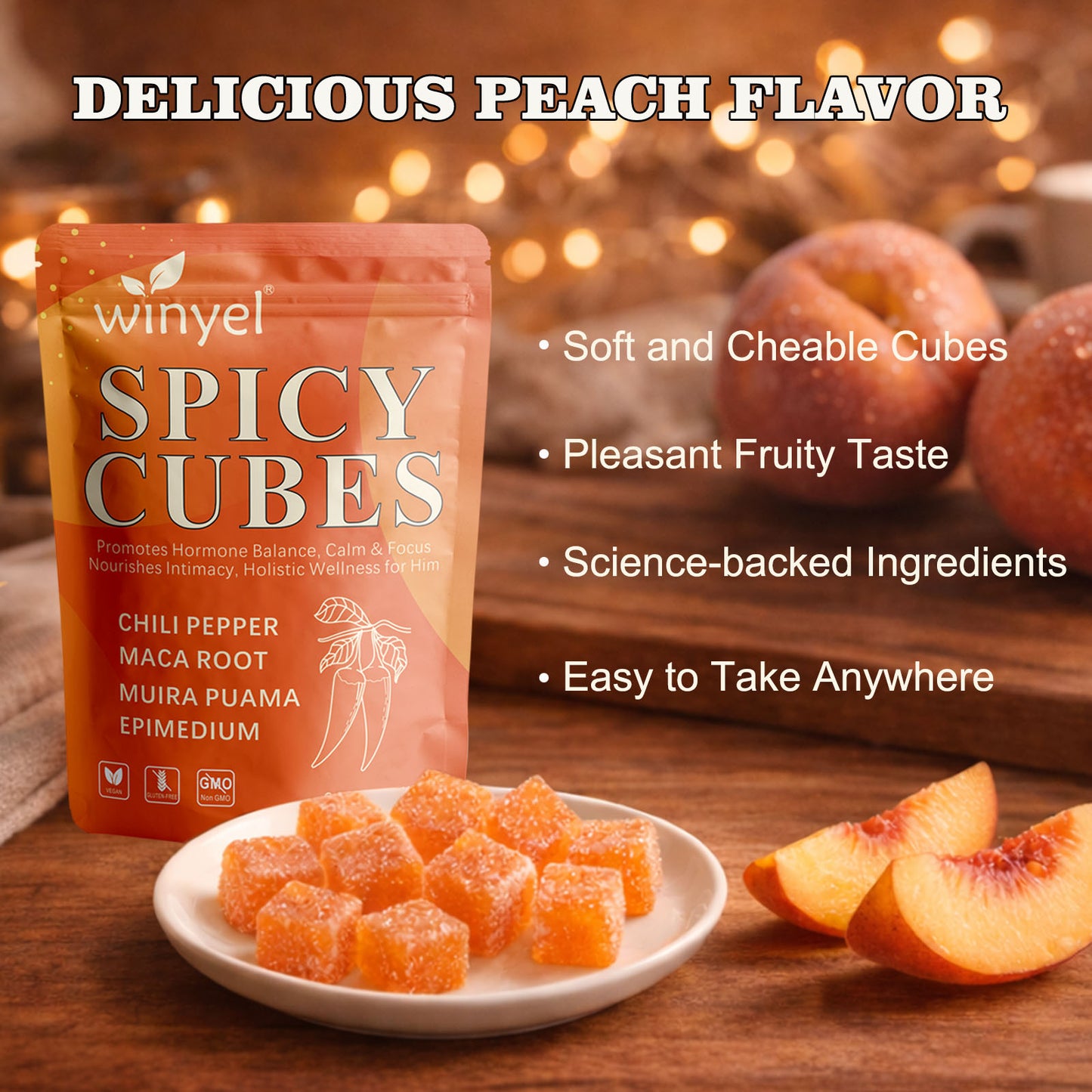Spicy Intimacy Gummies - Chili Pepper, Maca & Muira Puama with Peach Flavor
