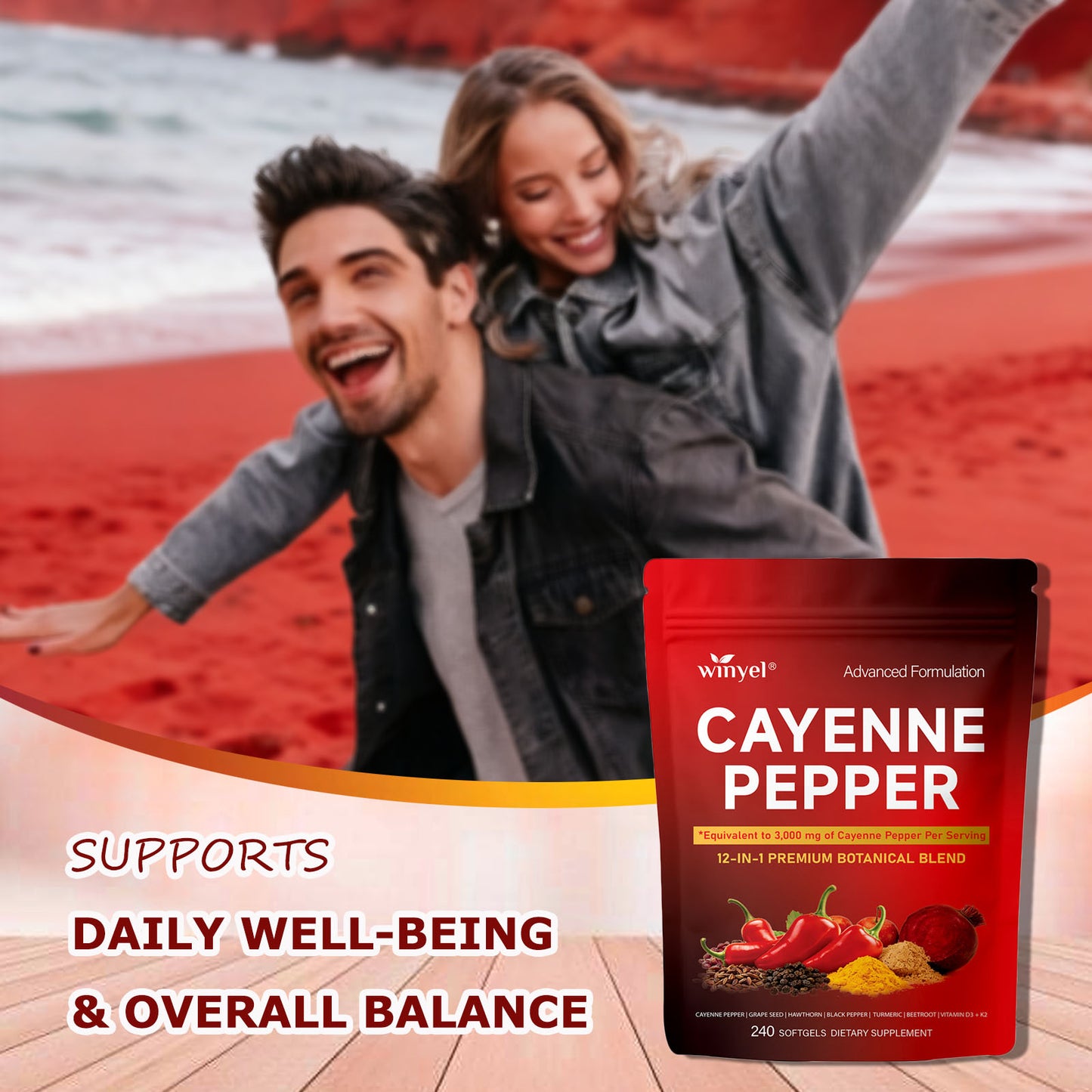 Chili Pepper Softgel Supplement for Vascular, Heart & Leg Vein Support - 240 Softgels