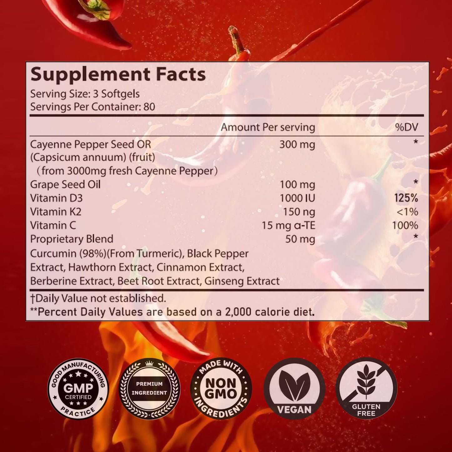 Chili Pepper Softgel Supplement for Vascular, Heart & Leg Vein Support - 240 Softgels