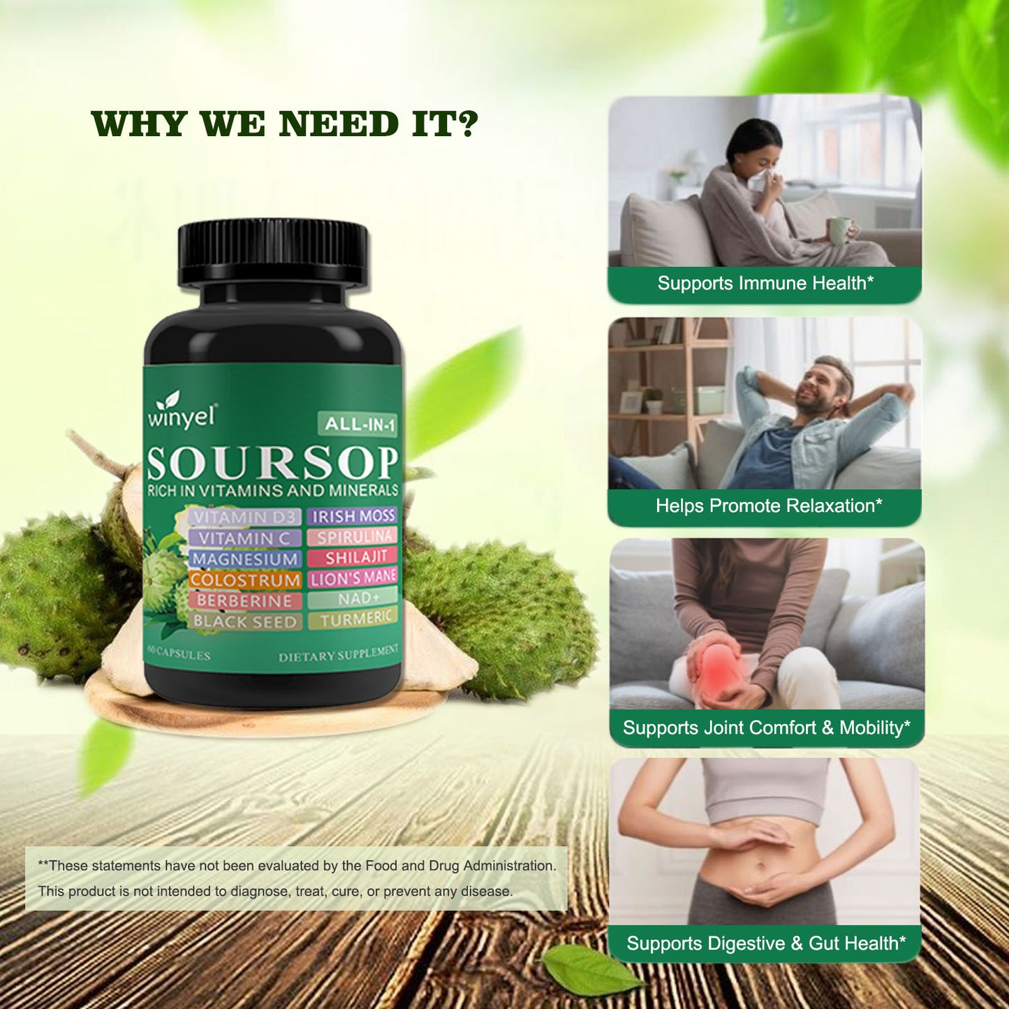 Soursop Herbal Supplement with 20 Herbal Extracts - Vegan Capsules for Daily Wellness