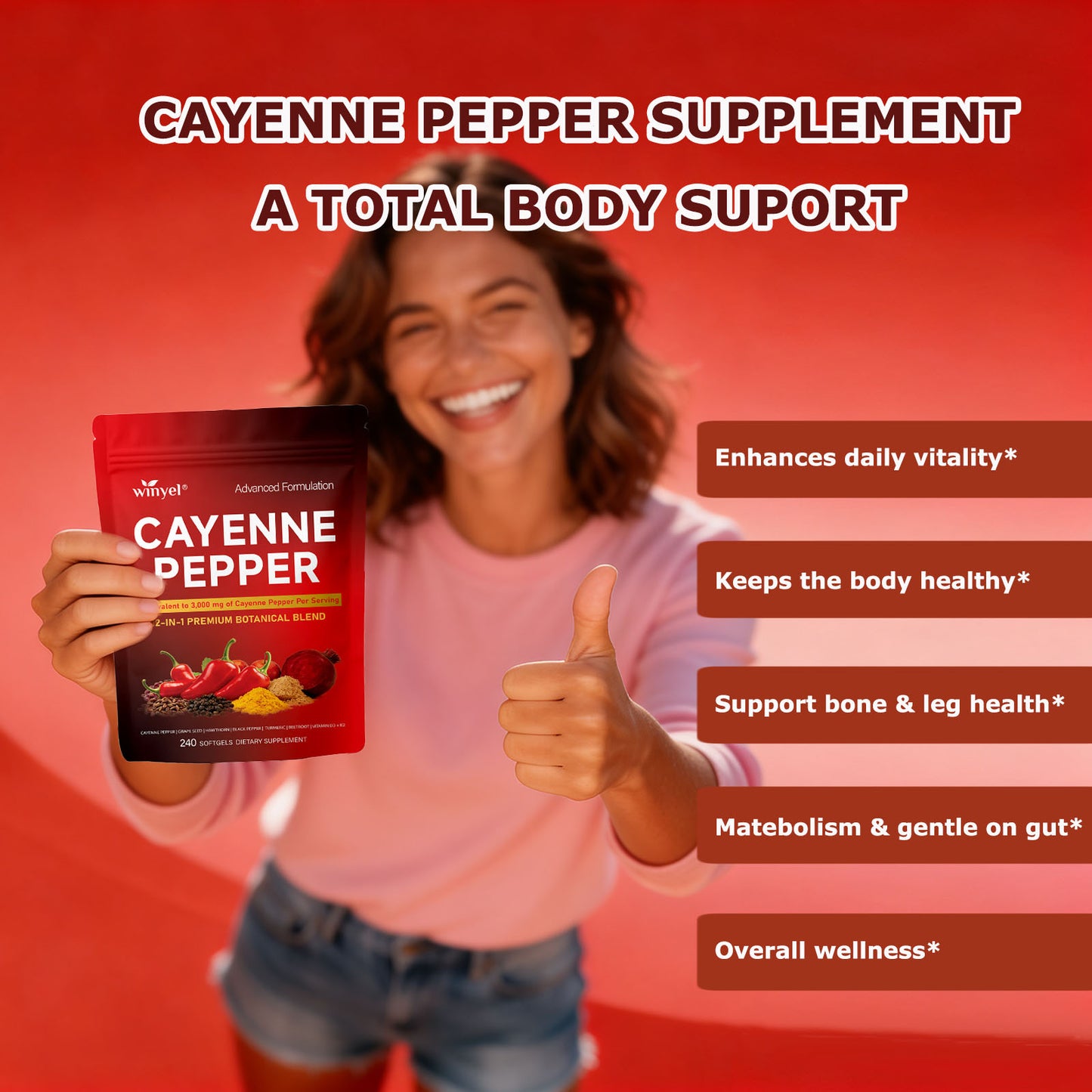 Chili Pepper Softgel Supplement for Vascular, Heart & Leg Vein Support - 240 Softgels