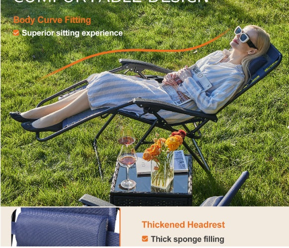 Set Of 2 Zero Cravity Lounge Chairs, Outdoor Patio Folding Recliners For Pool Beach With Pillow And Cup Holder