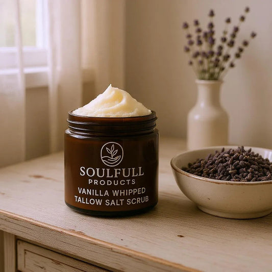 Vanilla Whipped Tallow Salt Scrub – Luxurious Exfoliating & Moisturizing Body Scrub